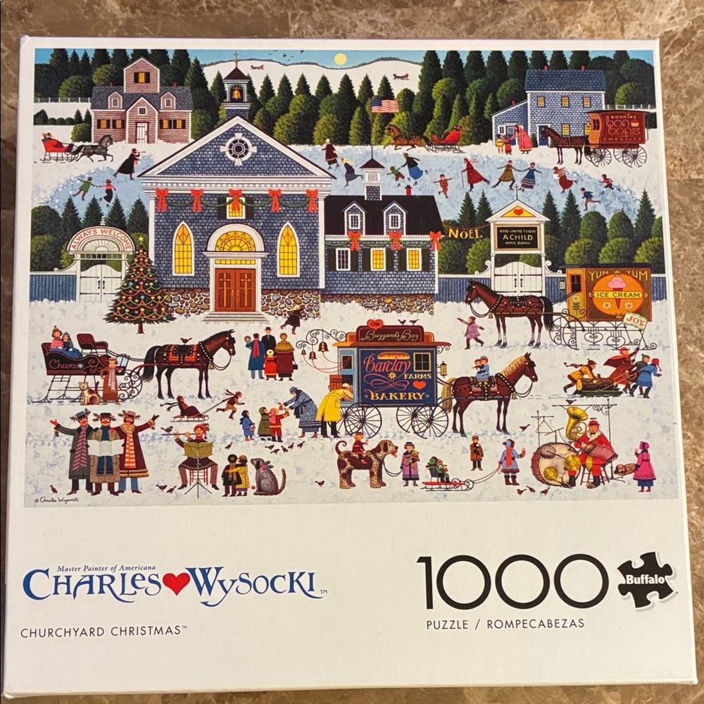 Buffalo Churchyard Christmas Charles Wysocki Puzzle 1000 Pieces includes Poster
